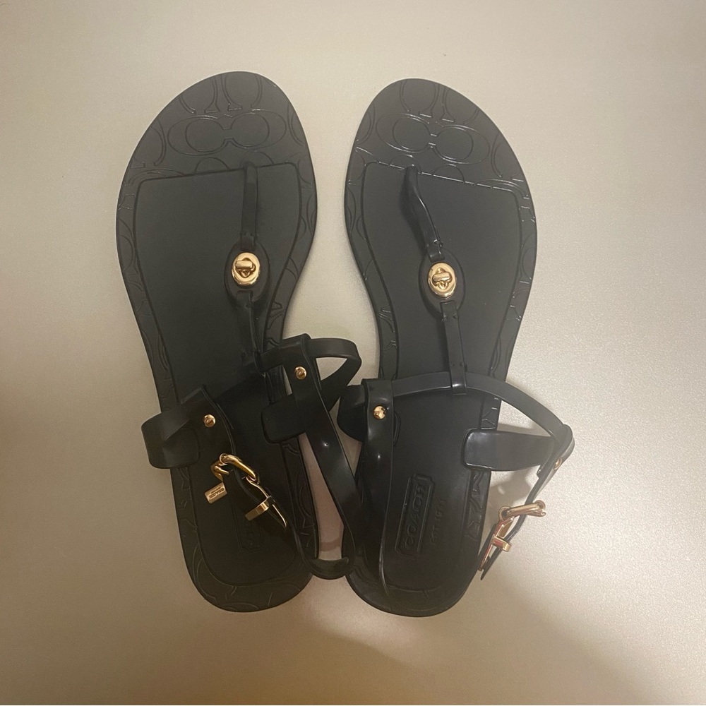Coach Black Sandals with Gold Accents